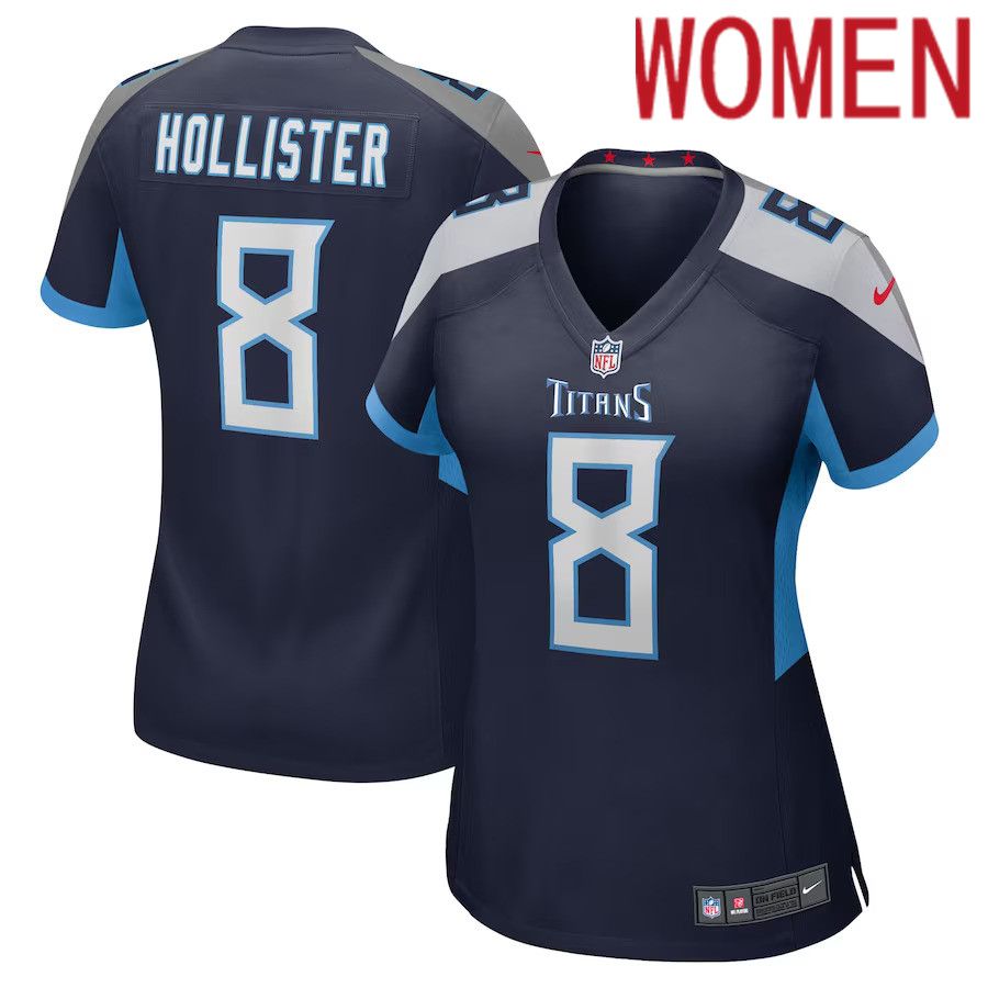 Women Tennessee Titans 8 Cody Hollister Nike Navy Game Player NFL Jersey